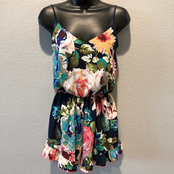 SOLD! Foreign Exchange Navy Floral Tank Romper - Picture 2 of 5